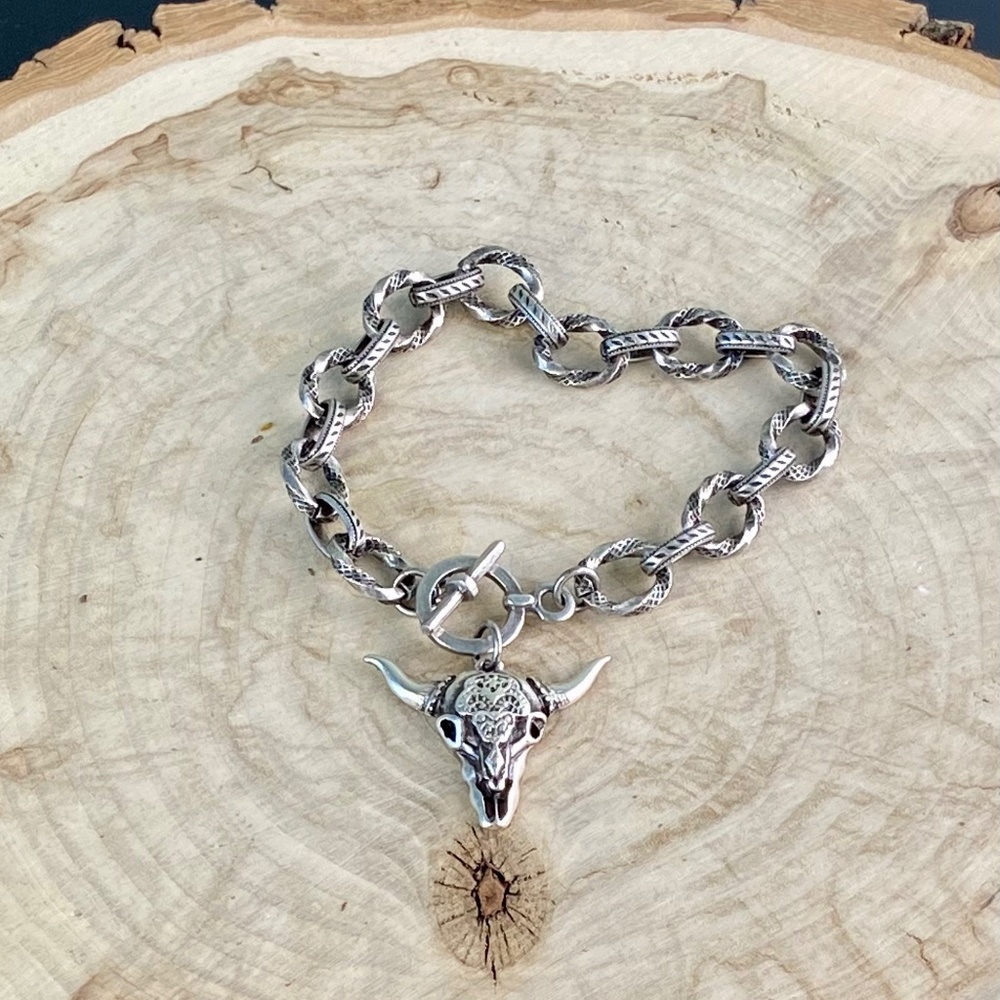 SALE Silver Ox Skull Bracelet